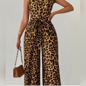 Tahari ASL Leopard Print Jumpsuit
